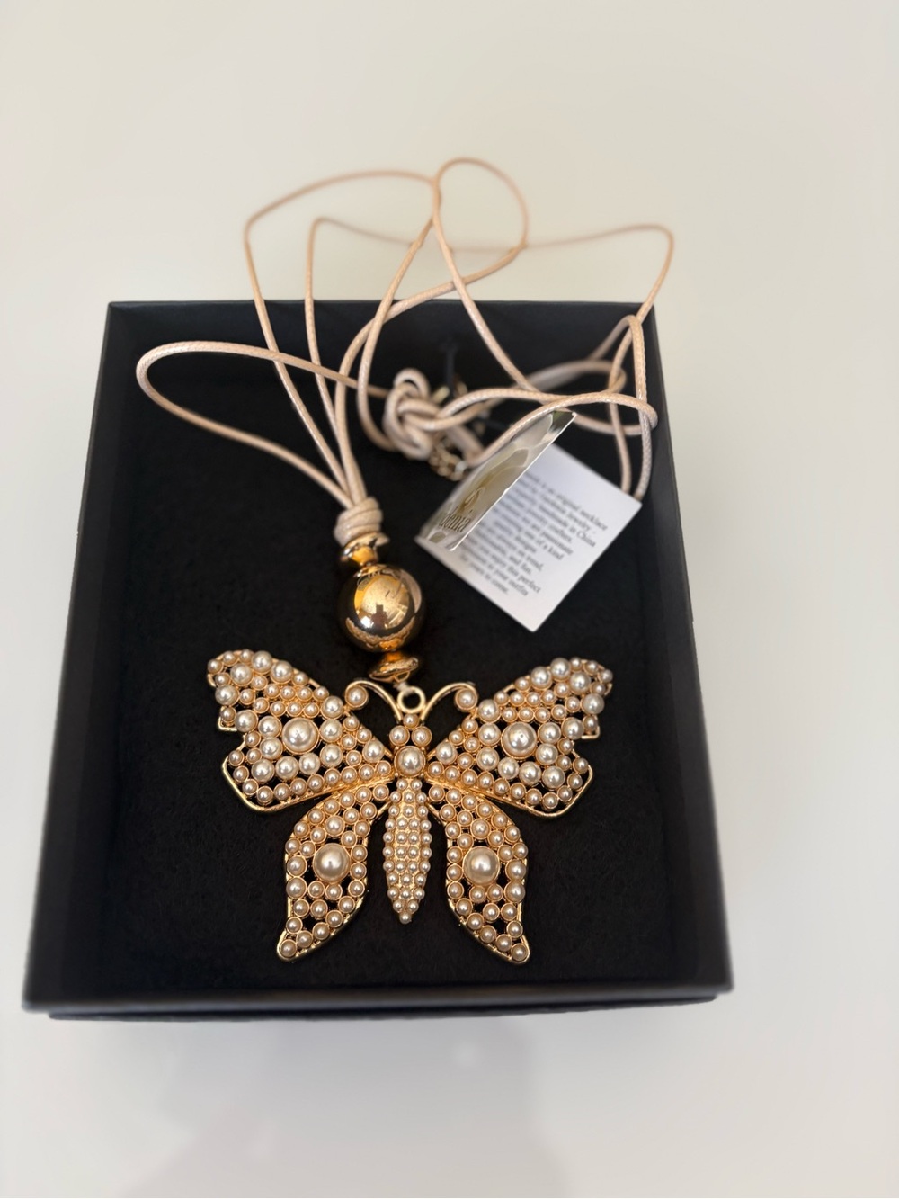 Gold Pearl Butterfly Pendant Necklace - Women Jewelry